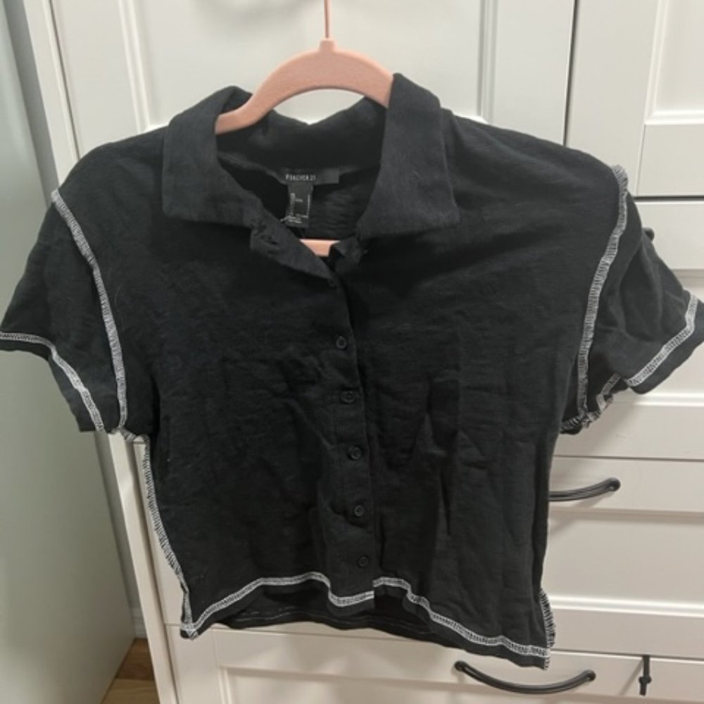 Black Contrast-Stitch Polo Tee Shirt